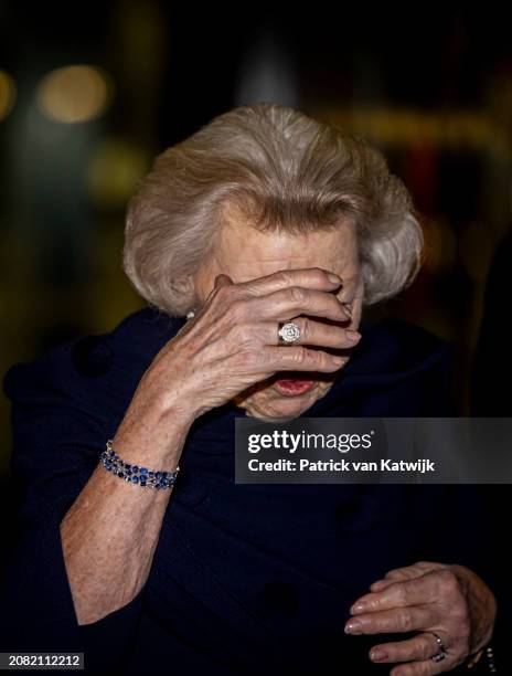 Princess Beatrix of The Netherlands attends the award ceremony of the Prince Friso engineer prize at the Haagse Hogeschool on March 13, 2024 in The...