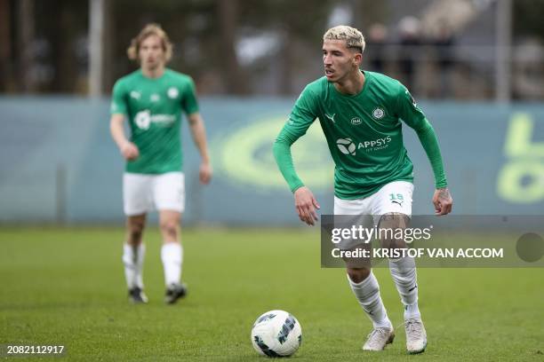 Lommel's Arthur De Oliveira pictured in action during a soccer match between Lommel SK and Rsca Futures, Saturday 16 March 2024 in Lommel, on day...