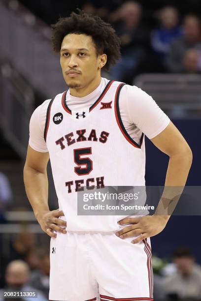 Texas Tech Red Raiders guard Darrion Williams in the second half of a Big 12 tournament quarterfinal game between the Brigham Young Cougars and Texas...