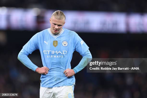 Erling Haaland of Manchester City during the Emirates FA Cup Quarter Final match between Manchester City and Newcastle United at Etihad Stadium on...