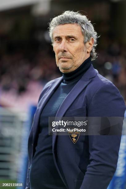 Luca Gotti, the head coach of US Lecce, is watching the Serie A TIM match between US Salernitana and US Lecce in Salerno, Italy, on March 16, 2024.