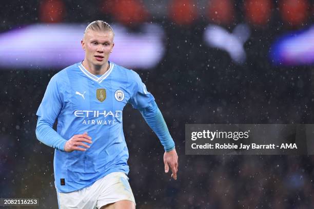 Erling Haaland of Manchester City during the Emirates FA Cup Quarter Final match between Manchester City and Newcastle United at Etihad Stadium on...