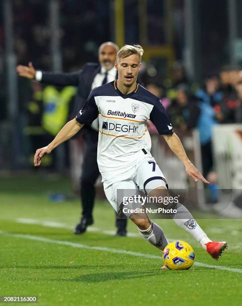 Erik Almqvist Pontus Skule of US Lecce is playing during the Serie A TIM match between US Salernitana and US Lecce in Salerno, Italy, on March 16,...