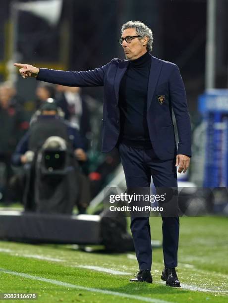 Luca Gotti, the head coach of US Lecce, is watching the Serie A TIM match between US Salernitana and US Lecce in Salerno, Italy, on March 16, 2024.