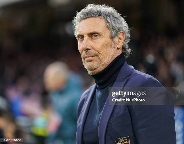 Luca Gotti, the head coach of US Lecce, is watching the Serie A TIM match between US Salernitana and US Lecce in Salerno, Italy, on March 16, 2024.