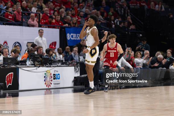 During the second half of a Big Ten Men's Basketball Tournament semi finals game between the Purdue Boilermakers and Wisconsin Badgers on March 16 at...