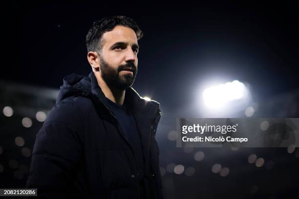 Ruben Amorim, head coach of Sporting CP, looks on prior to the UEFA Europa League round of 16 second leg football match between Atalanta BC and...