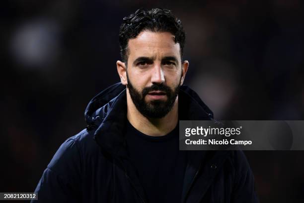 Ruben Amorim, head coach of Sporting CP, looks on prior to the UEFA Europa League round of 16 second leg football match between Atalanta BC and...