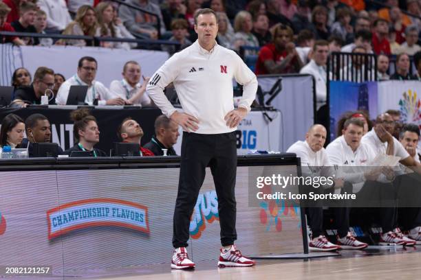 Nebraska Cornhuskers head coach Fred Hoiberg looks on during the second half of the Big Ten Men's Basketball Tournament semi finals game between the...