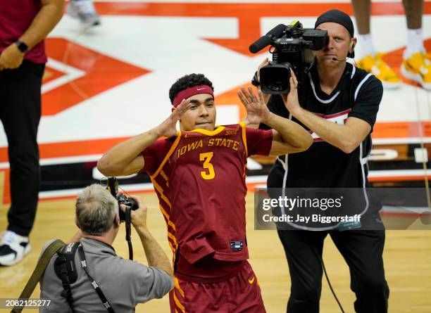 Tamin Lipsey of the Iowa State Cyclones celebrates after defeating the Houston Cougars in the Big 12 Men's Basketball Tournament championship game at...