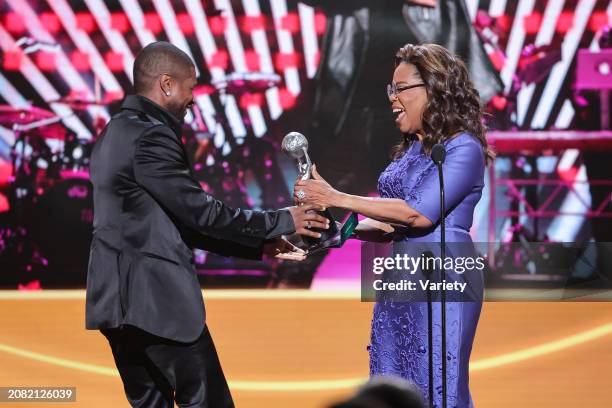 Usher and Oprah Winfrey at the 55th NAACP Image Awards held at The Shrine Auditorium on March 16, 2024 in Los Angeles, California.