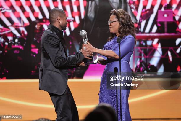 Usher and Oprah Winfrey at the 55th NAACP Image Awards held at The Shrine Auditorium on March 16, 2024 in Los Angeles, California.