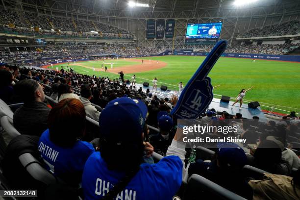 Fans look on during the 2024 Seoul Series game between the Los Angeles Dodgers and the Kiwoom Heroes at Gocheok Sky Dome on Sunday, March 17, 2024 in...