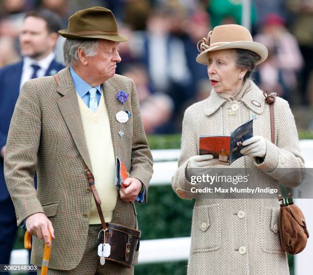 Andrew Parker Bowles and Princess Anne, Princess Royal attend day 2 'Style Wednesday' of the Cheltenham Festival at Cheltenham Racecourse on March...