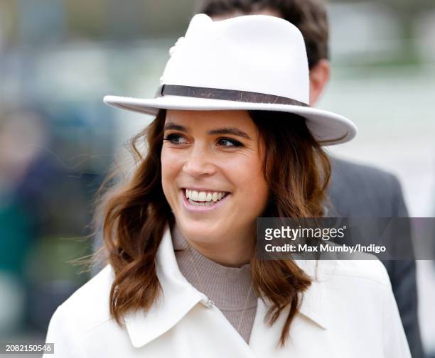 Princess Eugenie attends day 2 'Style Wednesday' of the Cheltenham Festival at Cheltenham Racecourse on March 13, 2024 in Cheltenham, England. This...