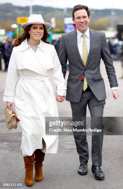 Princess Eugenie and Jack Brooksbank attend day 2 'Style Wednesday' of the Cheltenham Festival at Cheltenham Racecourse on March 13, 2024 in...