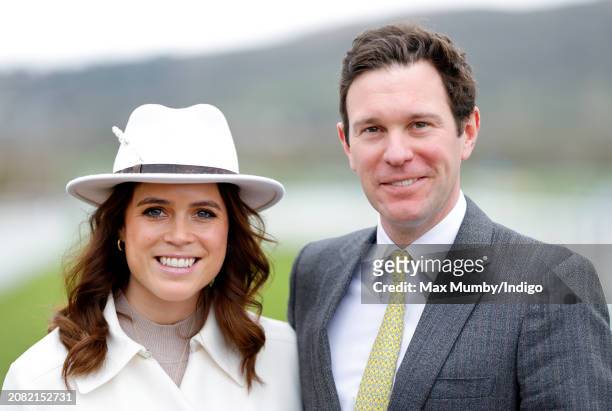 Princess Eugenie and Jack Brooksbank attend day 2 'Style Wednesday' of the Cheltenham Festival at Cheltenham Racecourse on March 13, 2024 in...