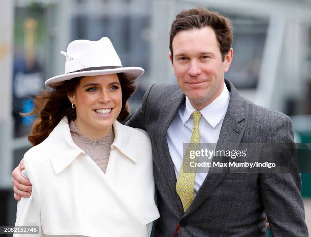 Princess Eugenie and Jack Brooksbank attend day 2 'Style Wednesday' of the Cheltenham Festival at Cheltenham Racecourse on March 13, 2024 in...