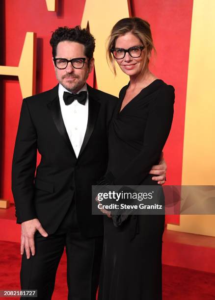 Abrams, Katie McGrath arrives at the 2024 Vanity Fair Oscar Party Hosted By Radhika Jones at Wallis Annenberg Center for the Performing Arts on March...