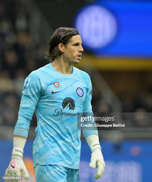 Yann Sommer of FC Internazionale looks on during the Serie A TIM match between FC Internazionale and Atalanta BC - Serie A TIM at Stadio Giuseppe...