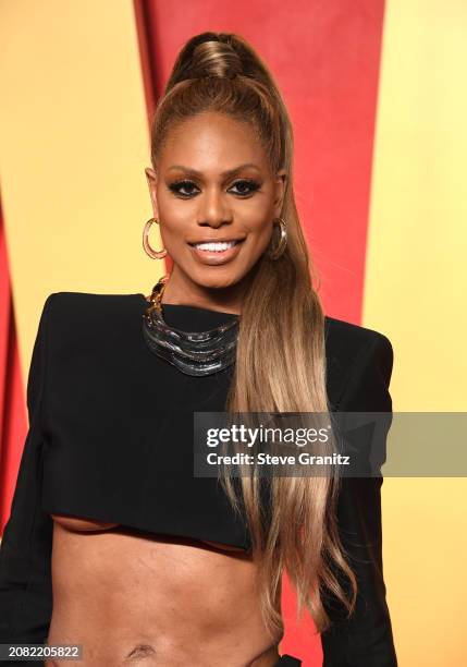 Laverne Cox arrives at the 2024 Vanity Fair Oscar Party Hosted By Radhika Jones at Wallis Annenberg Center for the Performing Arts on March 10, 2024...