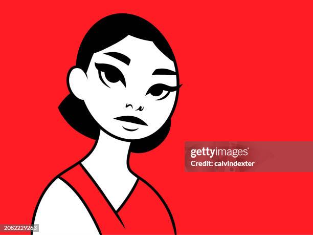line art woman's portrait with copy space - looking at camera serious stock illustrations