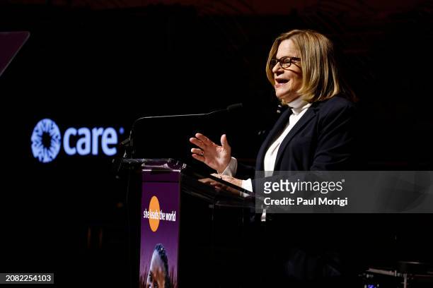 Ileana Ros-Lehtinen speaks onstage a the 2024 CARE International Women's Day Dinner at National Museum of the American Indian on March 13, 2024 in...