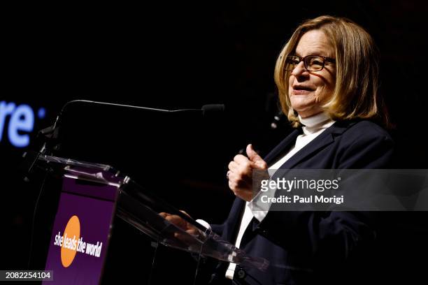 Ileana Ros-Lehtinen speaks onstage a the 2024 CARE International Women's Day Dinner at National Museum of the American Indian on March 13, 2024 in...