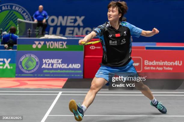 Chen Yufei of China competes in the Women's Singles Round of 32 match against Nguyen Thuy Linh of Vietnam during day two of the Yonex All England...