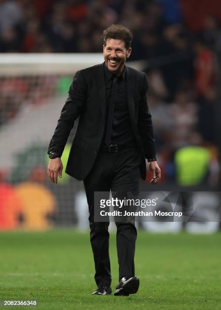 Diego Simeone Head coach of Atletico Madrid reacts following the penalty shoot out victory in the UEFA Champions League 2023/24 round of 16 second...