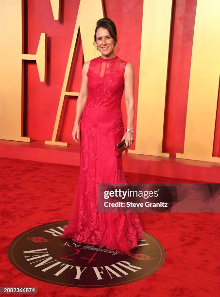 Anne Wojcicki arrives at the 2024 Vanity Fair Oscar Party Hosted By Radhika Jones at Wallis Annenberg Center for the Performing Arts on March 10,...