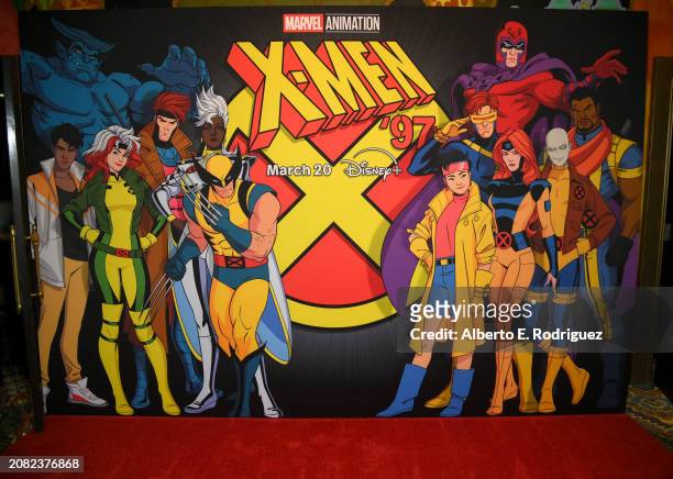 Branding is seen during the X-Men '97 Launch Event at El Capitan Theatre in Hollywood, California on March 13, 2024.