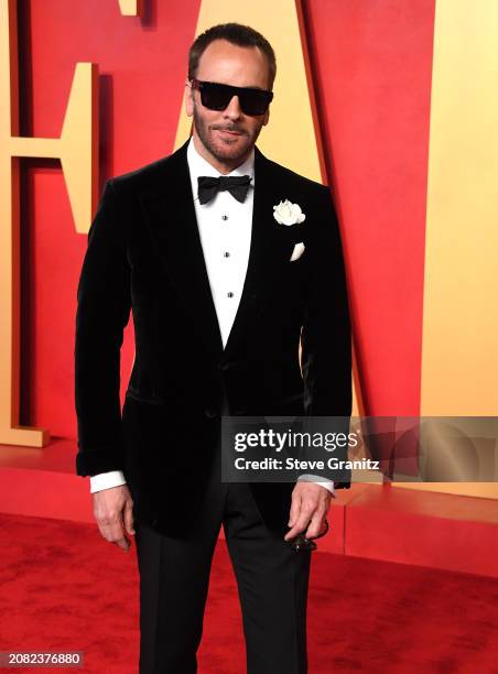 Tom Ford arrives at the 2024 Vanity Fair Oscar Party Hosted By Radhika Jones at Wallis Annenberg Center for the Performing Arts on March 10, 2024 in...