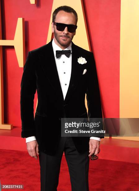 Tom Ford arrives at the 2024 Vanity Fair Oscar Party Hosted By Radhika Jones at Wallis Annenberg Center for the Performing Arts on March 10, 2024 in...