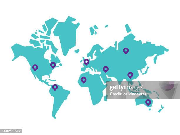 world map with location pins - integration vector icon stock illustrations
