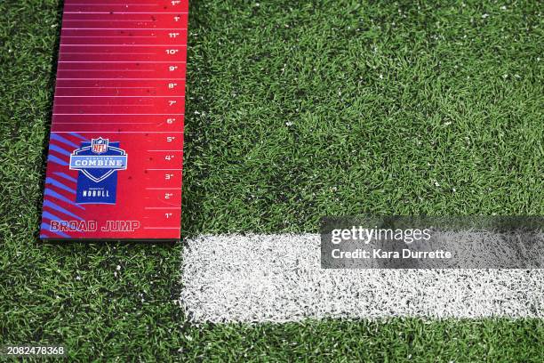 Detail view of the board jump station during the NFL Scouting Combine at Lucas Oil Stadium on March 3, 2024 in Indianapolis, Indiana.