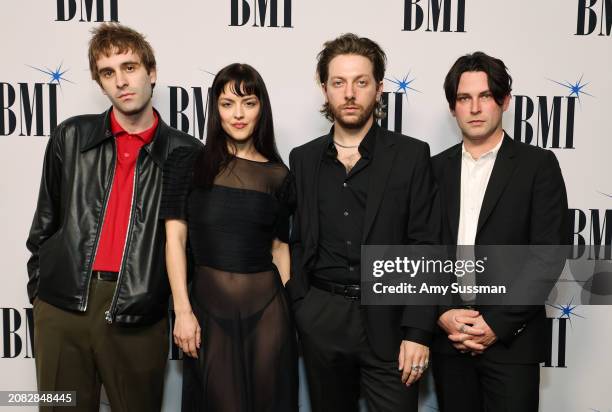 Jesse Perlman, María Zardoya, Josh Conway, and Edward Friedlander of The Marías attend the BMI Latin Awards 2024 at Beverly Wilshire, A Four Seasons...