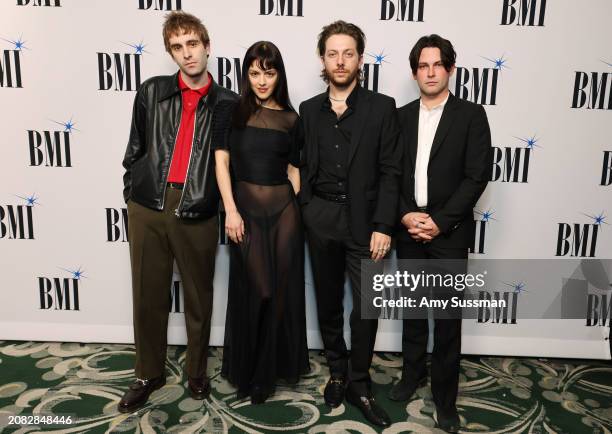 Jesse Perlman, María Zardoya, Josh Conway, and Edward Friedlander of The Marías attend the BMI Latin Awards 2024 at Beverly Wilshire, A Four Seasons...