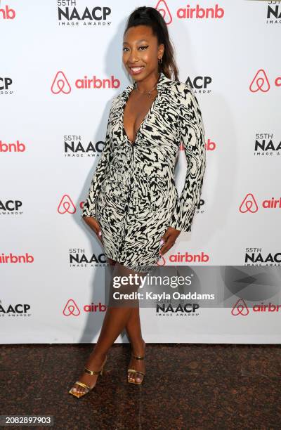 Mycah Bacchus Maye of Maye-Williams Active attends the 55th NAACP Image Awards Entertainment Symposium at Museum Of Tolerance on March 13, 2024 in...