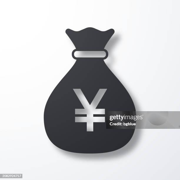 money bag with yen sign. icon with shadow on white background - handbag vector stock illustrations