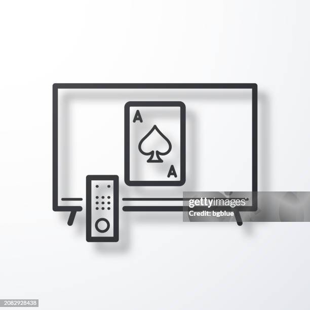 tv with playing card. line icon with shadow on white background - blackjack stock illustrations