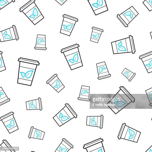 disposable cup of tea. seamless pattern. line icons on white background - coffee take away cup simple stock illustrations