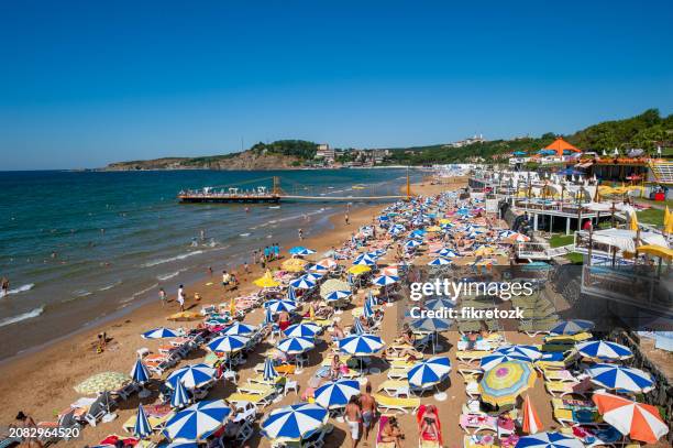 a beach on the black sea coast of istanbul kilyos. - black sea stock pictures, royalty-free photos & images