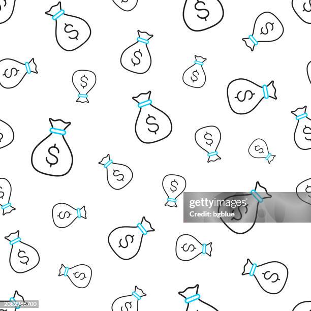 money bag with dollar sign. seamless pattern. line icons on white background - handbag vector stock illustrations