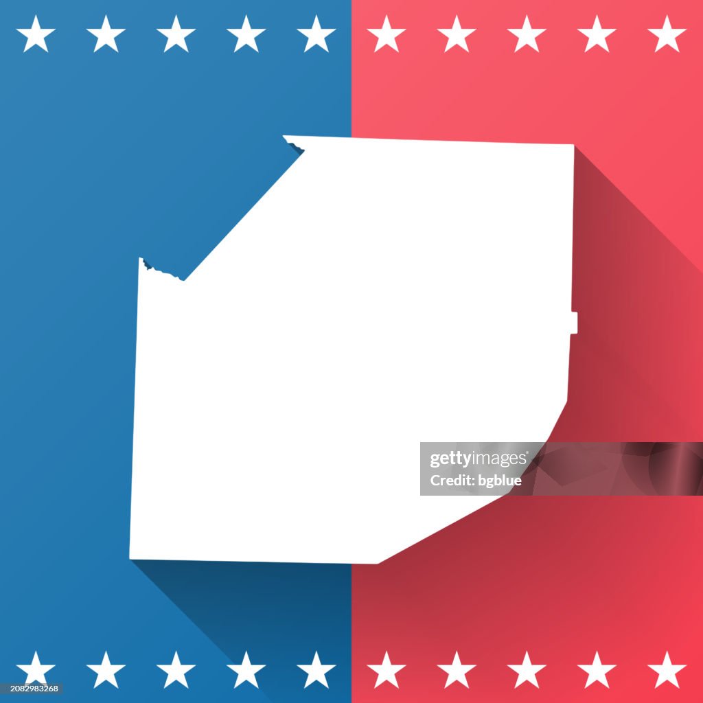 Madison County, Tennessee. Map on blue and red background