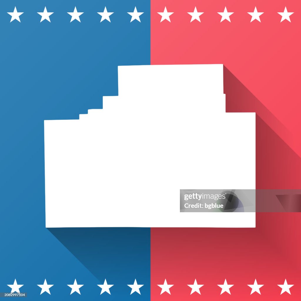 McLean County, Illinois. Map on blue and red background