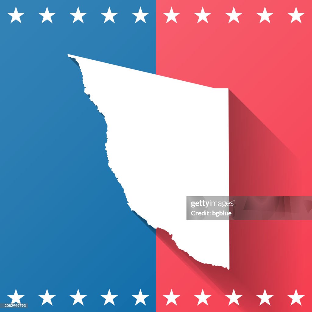 Presidio County, Texas. Map on blue and red background
