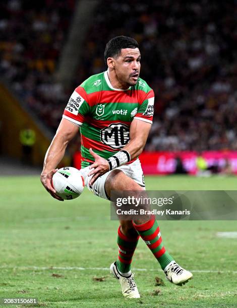 Cody Walker of the Rabbitohs in action during the round two NRL match between the Brisbane Broncos and South Sydney Rabbitohs at Suncorp Stadium, on...