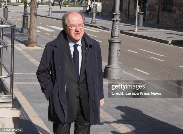 The former president of the Junta de Castilla y Leon, Juan Vicente Herrera, on his arrival to testify in the trial of 'La Perla Negra', at the...