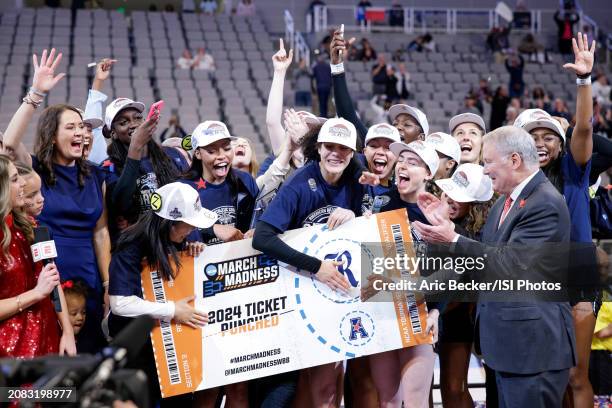 Malia Fisher of the Rice Owls punches the Rice Owls ticket for March Madness during the AAC Woman's Basketball Championship between Rice Owls and...